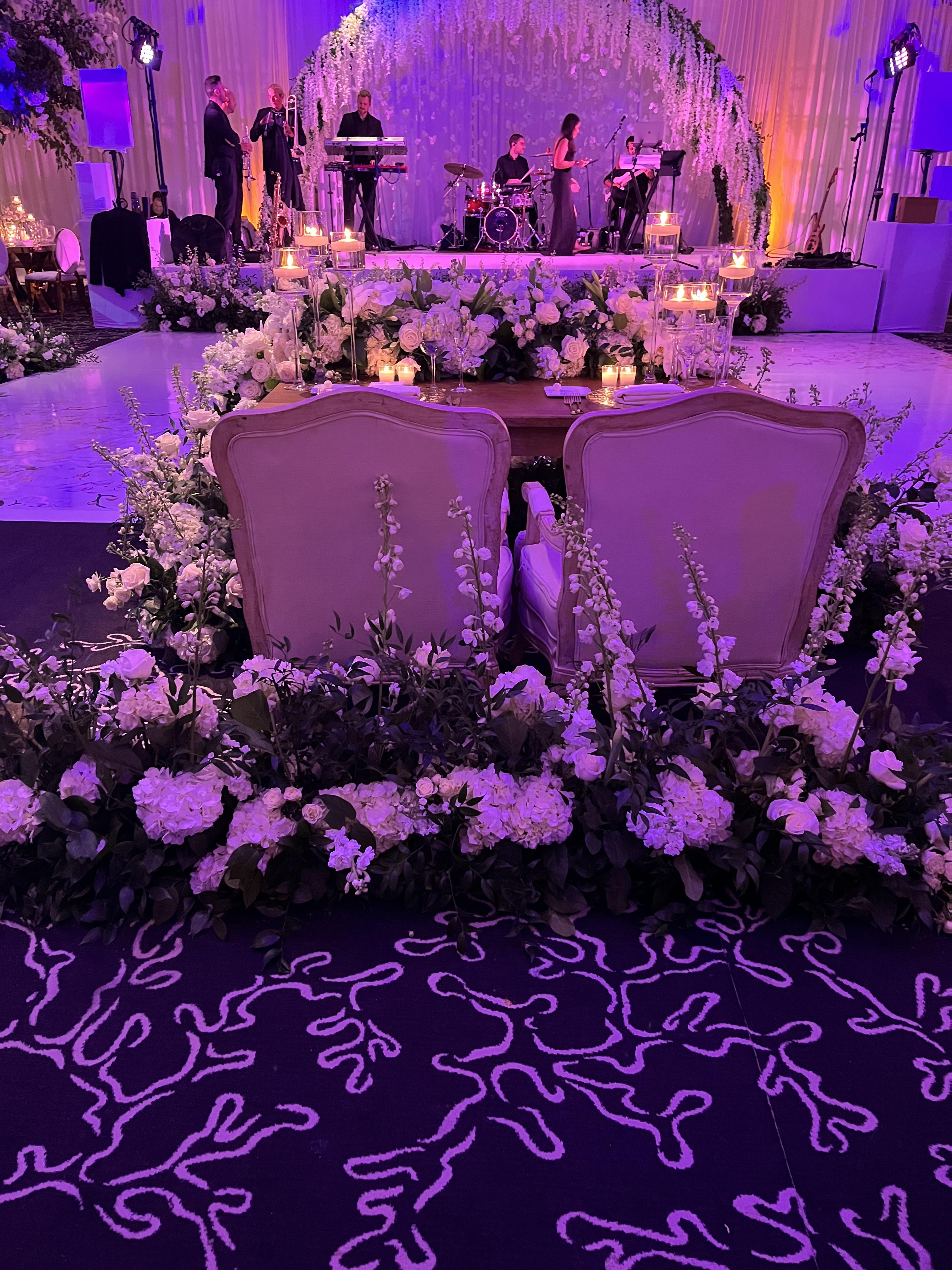 Wedding Reception, Band, Garden, Uplighting, Romantic, Wedding Planner, Wedding Coordinator