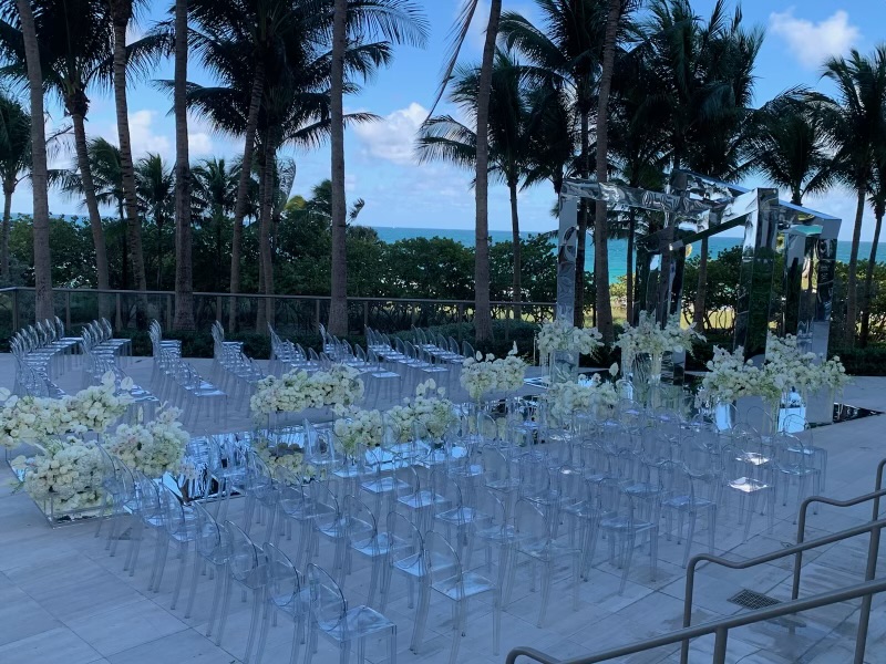 Wedding Ceremony, Beachside, Beach Views, Vogue Magazine, Ghost Chairs, Mirrors, Wedding Planner, Wedding Coordinator